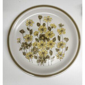 12" Stoneware Chop Plate, Serving Dish Spring Flowers Neutral Floral Retro
